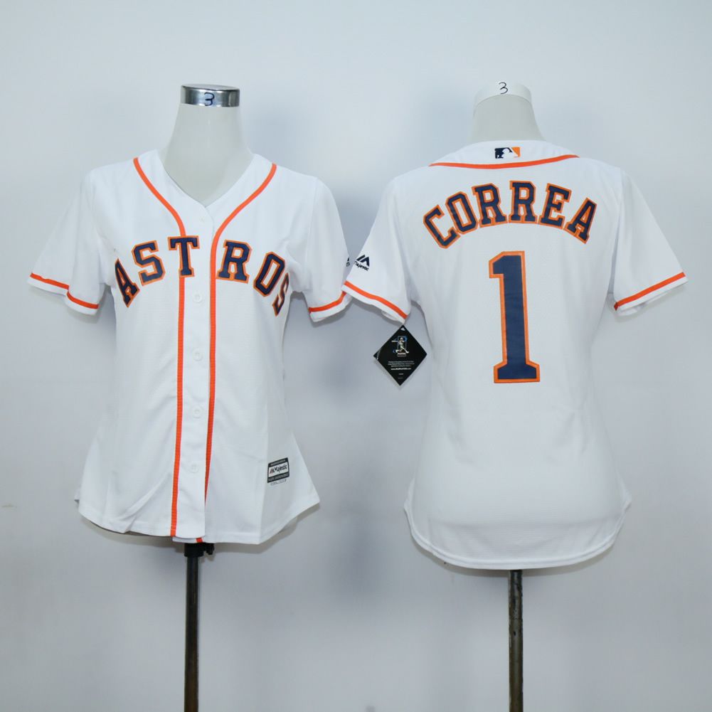 Women Houston Astros #1 Correa White MLB Jerseys